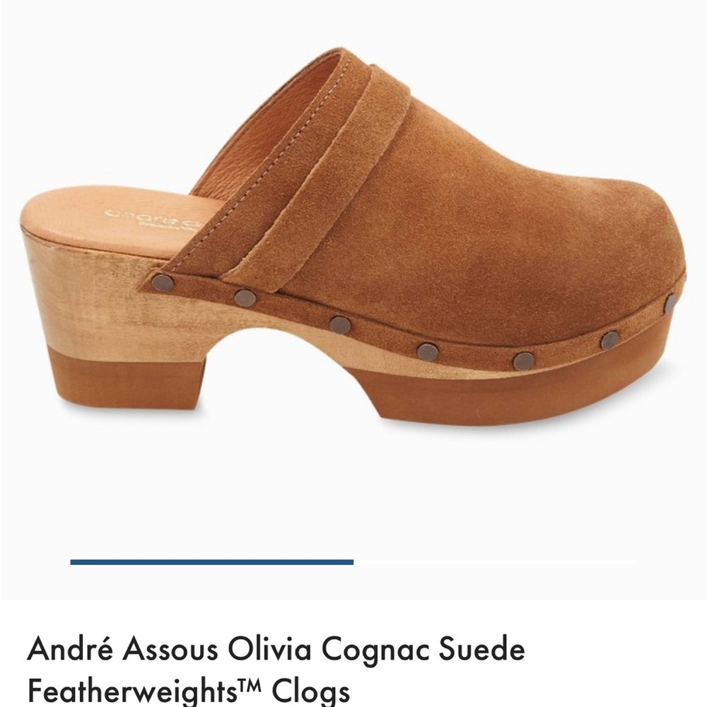 Andre Assous Cognac Suede Clog Mules